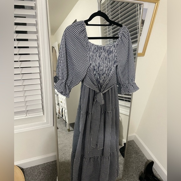 Boutique blue & white gingham milkmaid dress - Picture 2 of 2